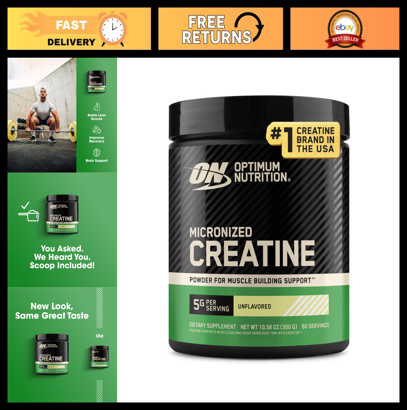 Micronized Creatine Monohydrate Powder – 5g per Serving, Supports Strength & Rec
