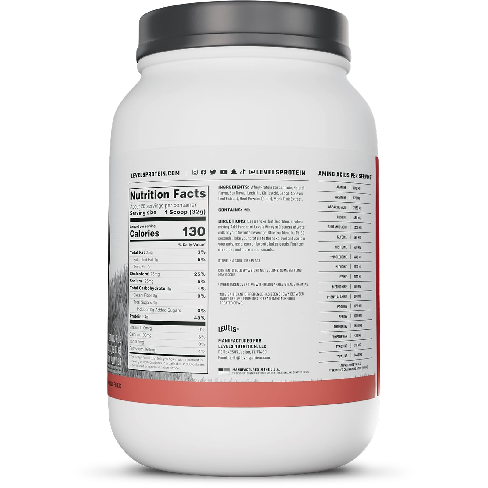 Levels Grass Fed Whey Protein Powder No Artificials 24G of Protein Strawberry…