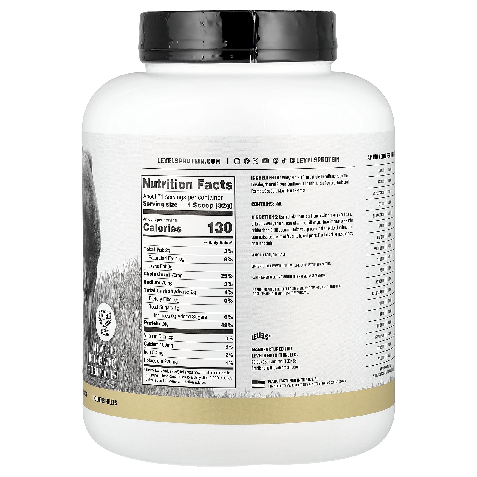Grass Fed Whey Protein Powder, Cappuccino, 5 lb (2.27 kg)