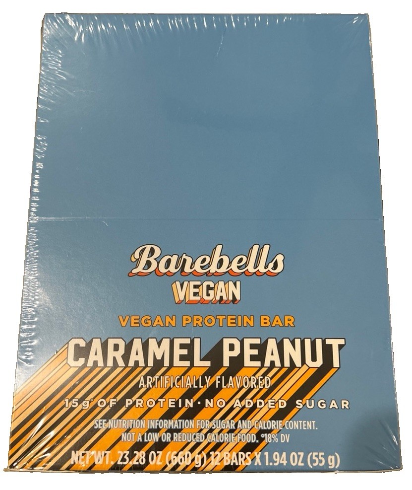 Barebells Vegan Caramel Peanut no added sugar 12 protein bar Expires 8/12/26