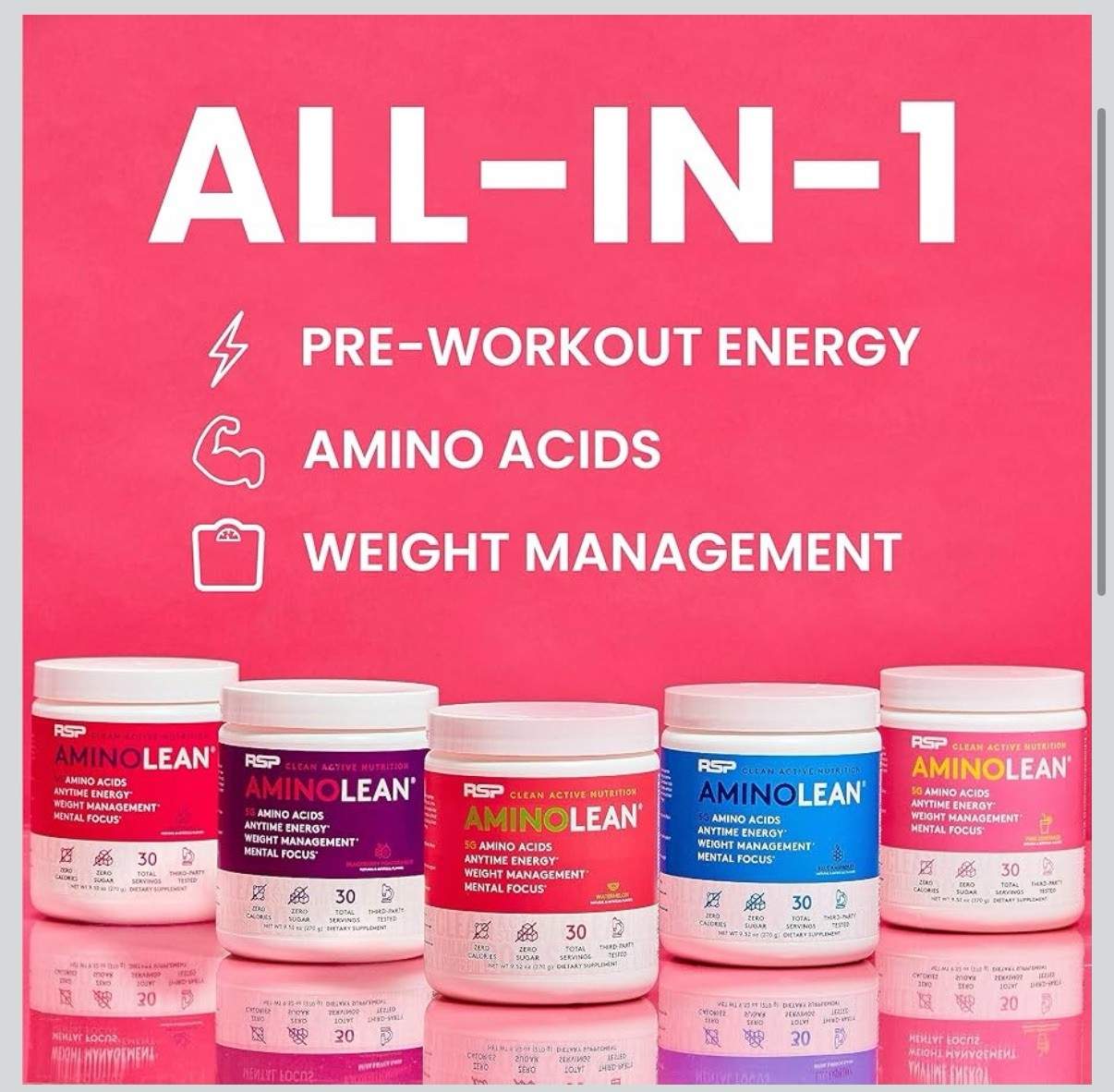 4 Pack NEW! RSP Amino Lean Pre Workout Pink Lemonade Dietary Supplement Exp 6/27