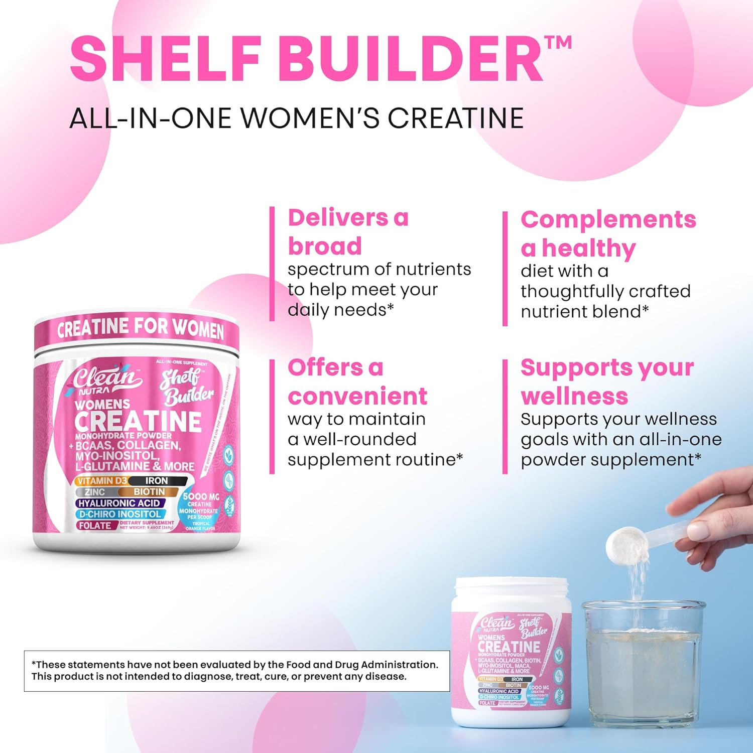 Creatine for Women | Creatine Monohydrate + BCAA Powder Myo-Inositol Collagen…