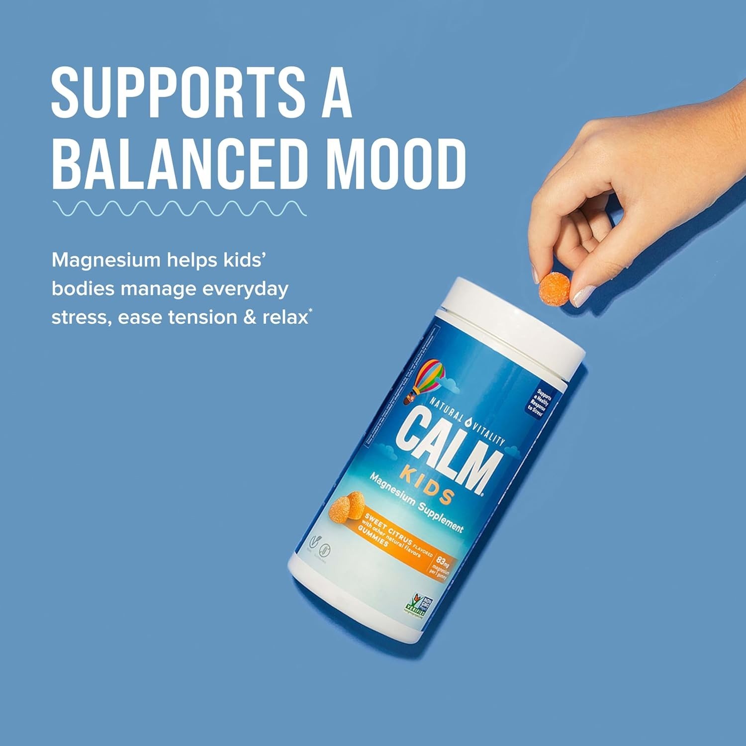 Natural Vitality Calm Kids Magnesium Supplement Gummies, Sweet Citrus, 60 Count