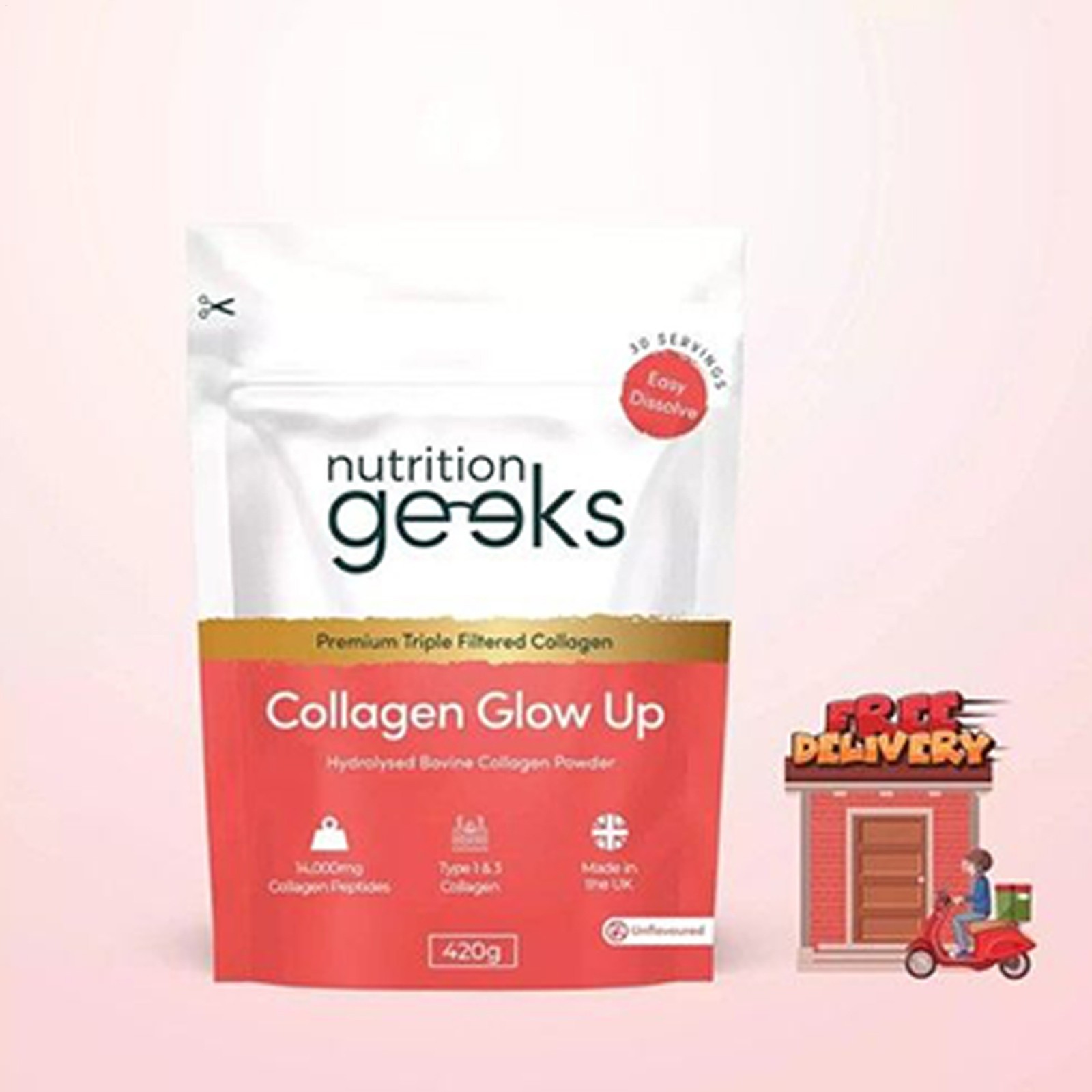 Nutrition Geeks Collagen Glow Up Powder New & Improved 14000mg 420g 30 Serving