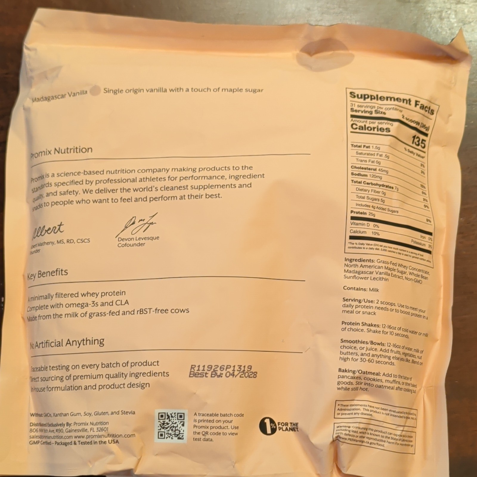 PROMIX Grass-Fed Whey Protein Powder Madagascar Vanilla 2.5lb 31sv R11926P1319