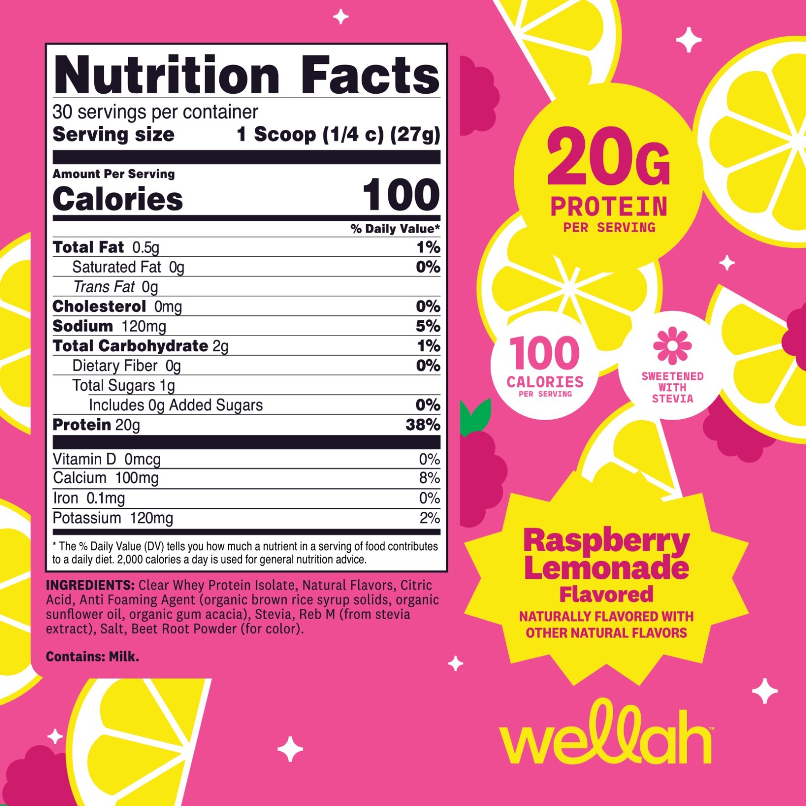 Wellah Clear Whey Protein Isolate Powder (Raspberry Lemonade) 30 Servings