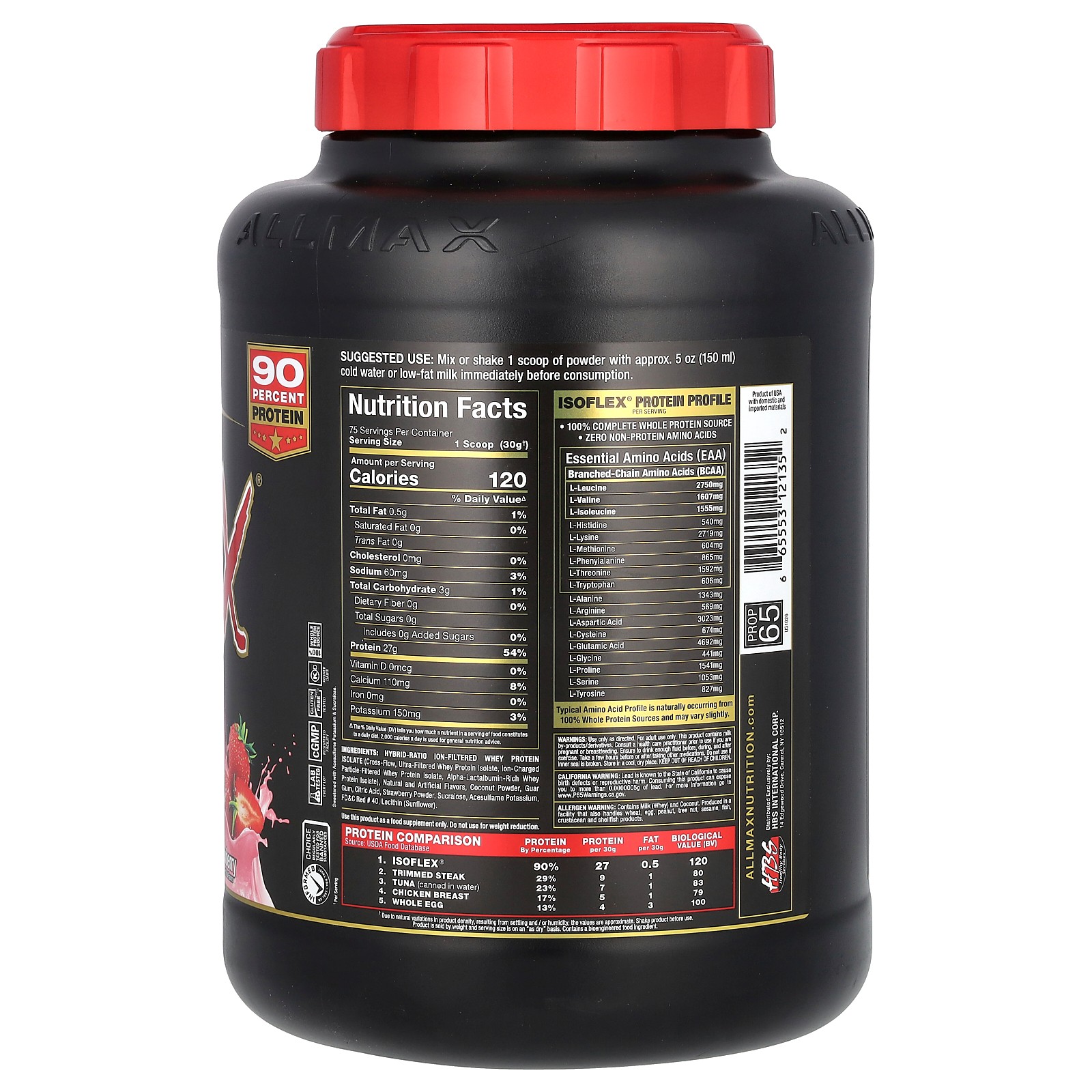 Isoflex, 100% Pure Whey Protein Isolate, Strawberry, 5 lbs (2.27 kg)