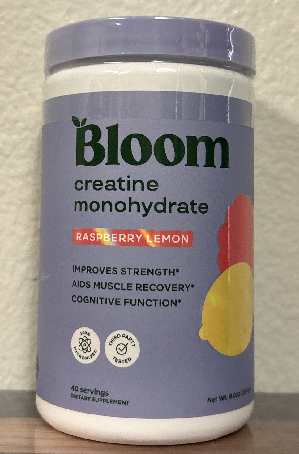 Bloom Nutrition Creatine Monohydrate Powder – Raspberry Lemon 9 oz Exp.12/26