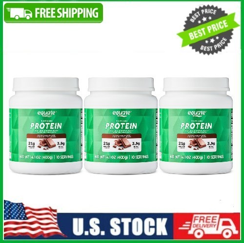 3 Pack Equate Plant-Based Protein Powder Supplement, Rich Chocolate, 14.1 oz Pk