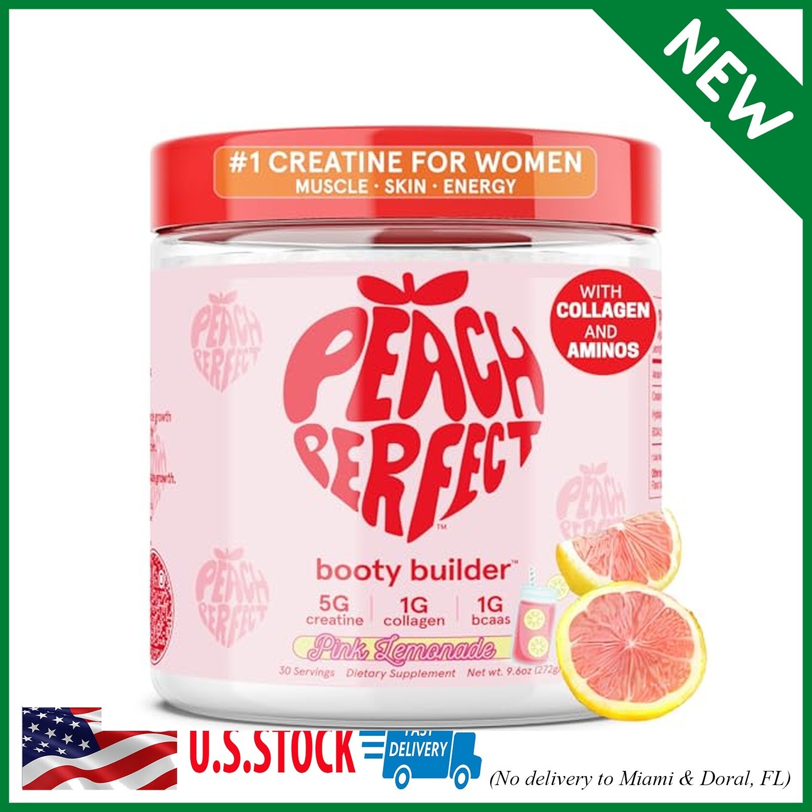 Peach Perfect Creatine Monohydrate Powder Pink Lemonade Glute Builder Creatin…