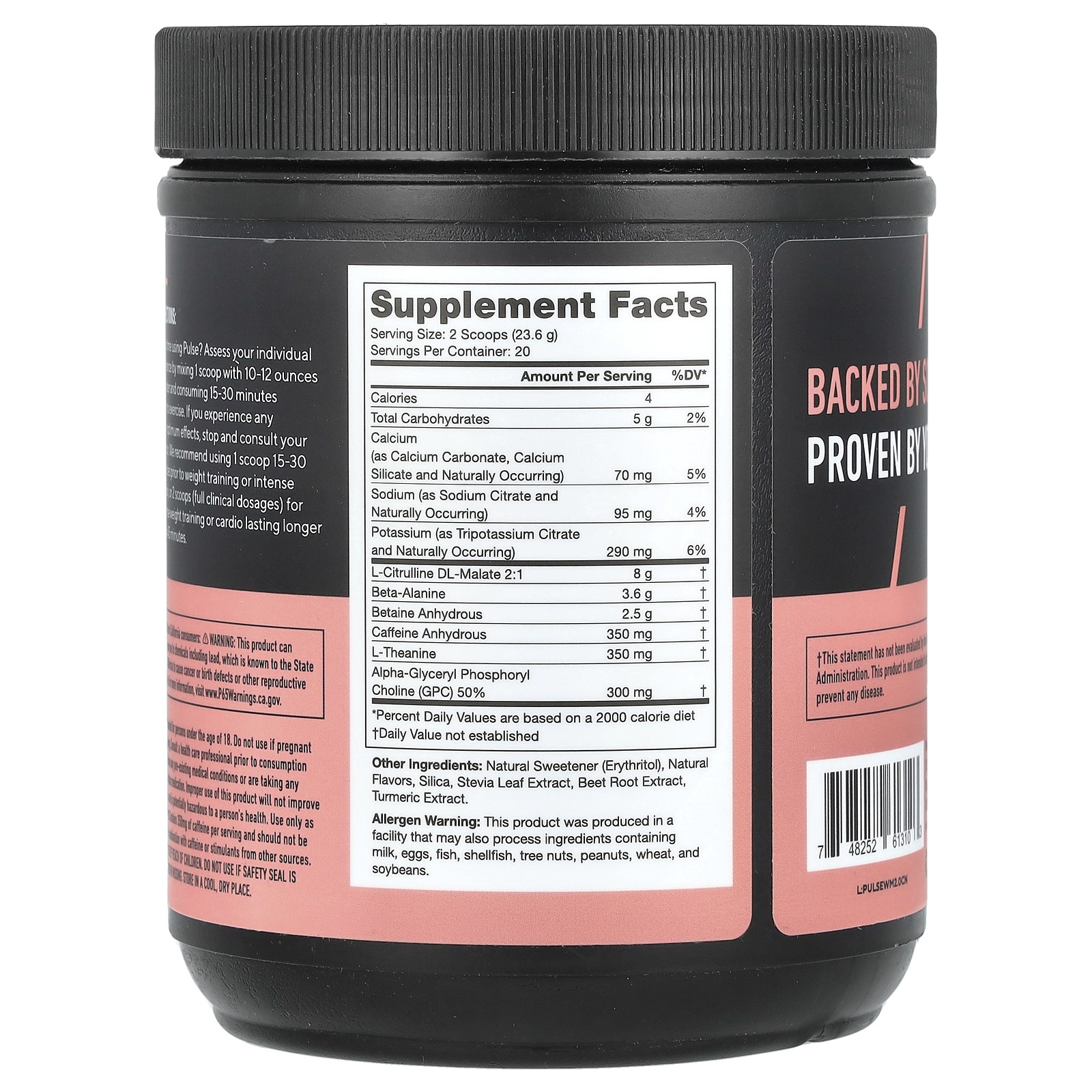 Pulse, Pre-Workout Drink, Watermelon, 1.04 lbs (472 g)
