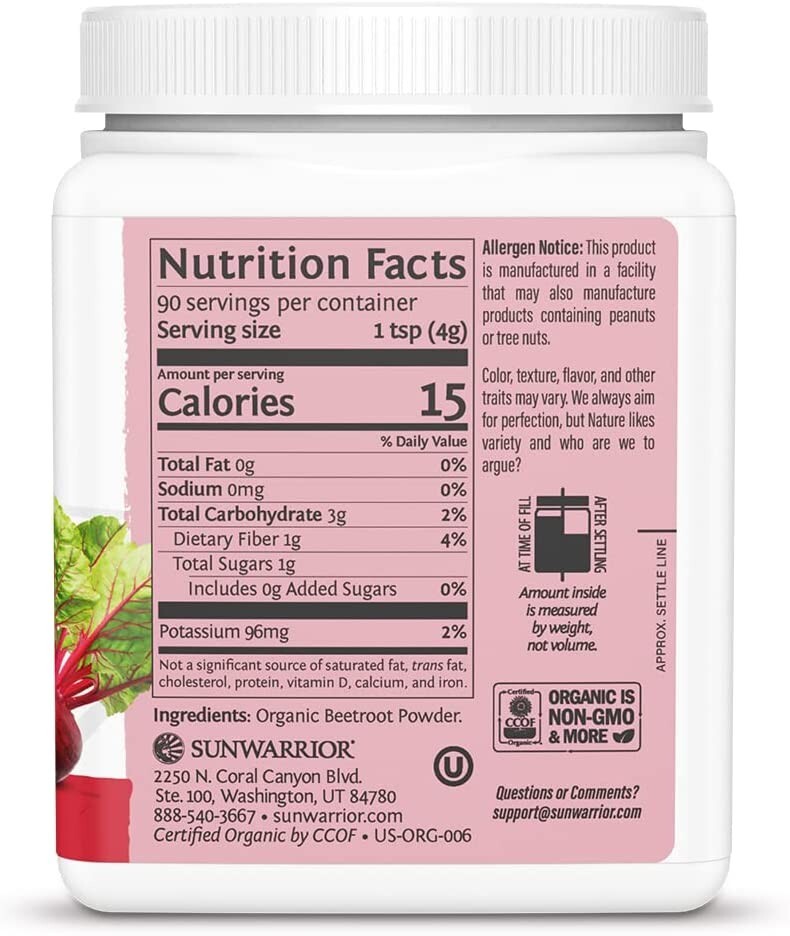 Sunwarrior Beet Root Powder Increase Stamina Blood Flow Circulation Nitric, 360g