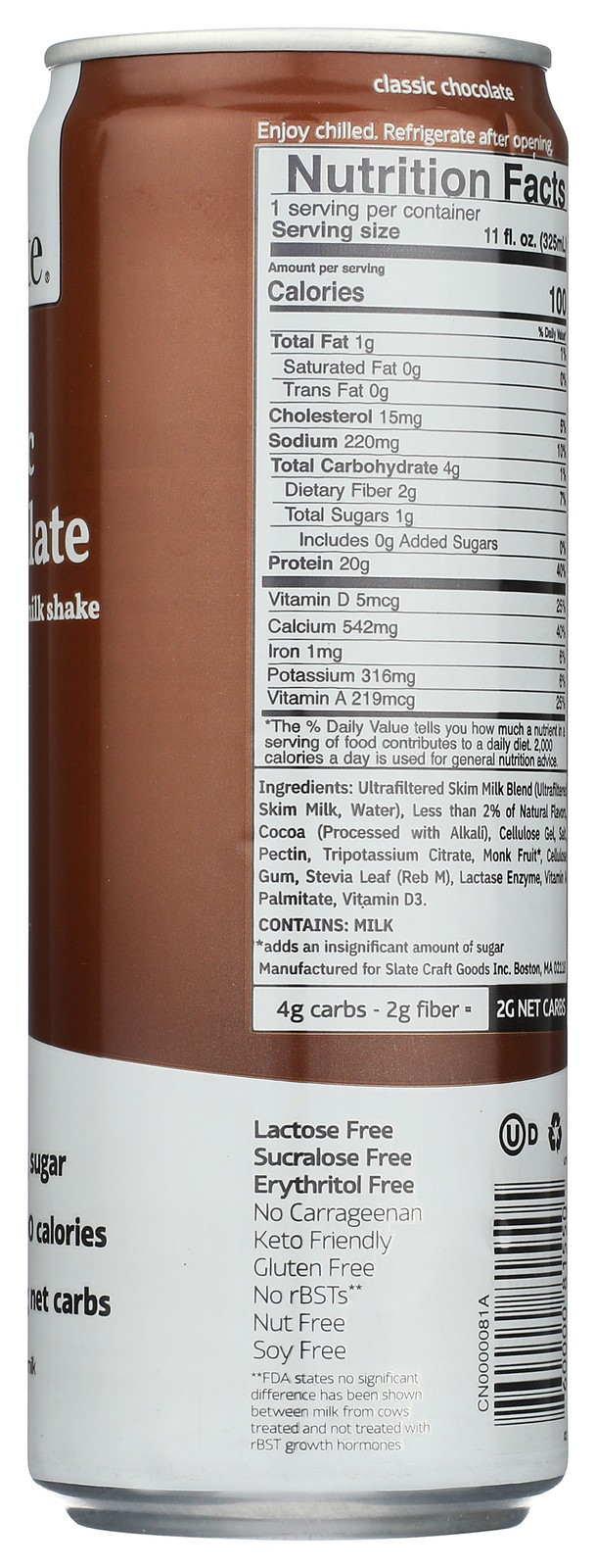 Slate Classic Chocolate High Protein Milk Shake 11 Fl Oz 12 Pack