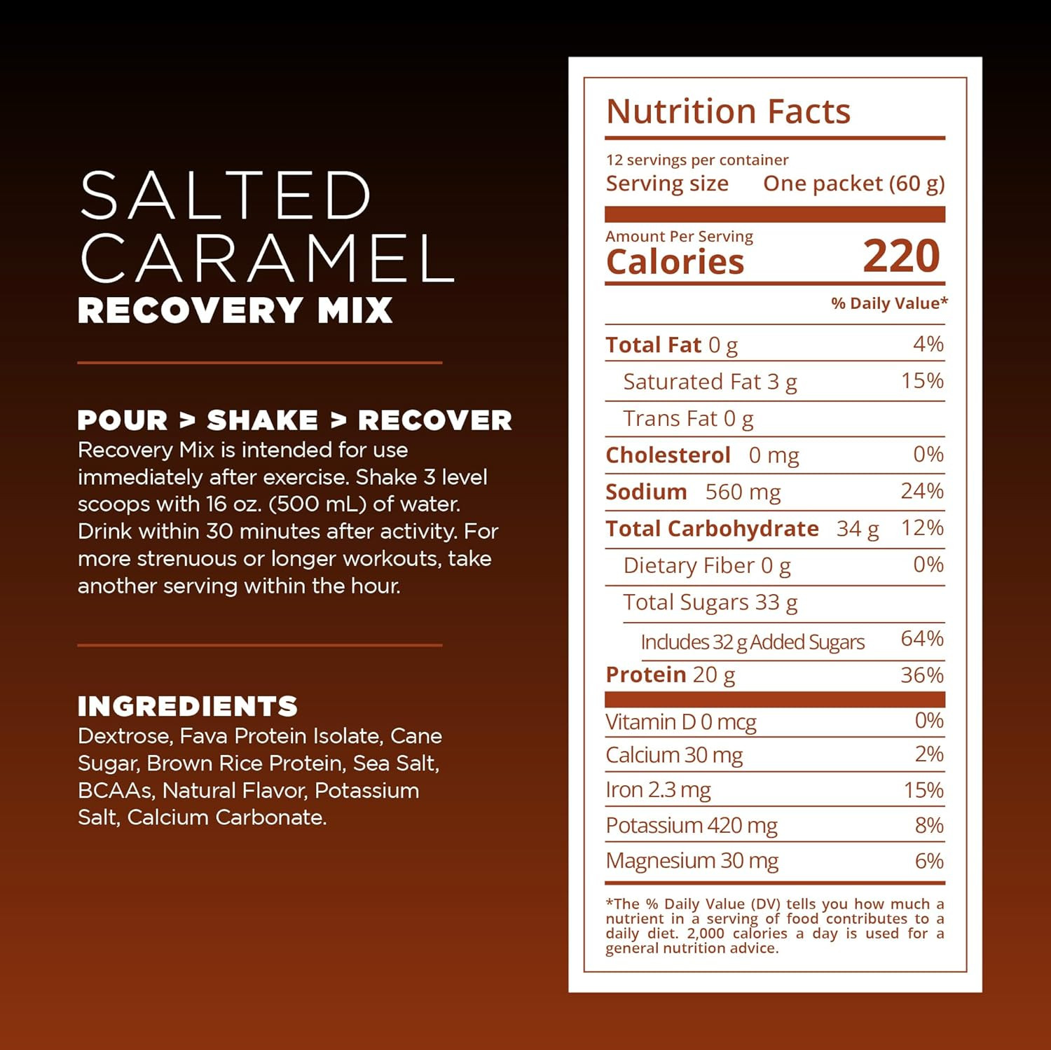 Recovery Mix, 20 Grams Complete Protein, Carbohydrates, and Electrolytes Powder