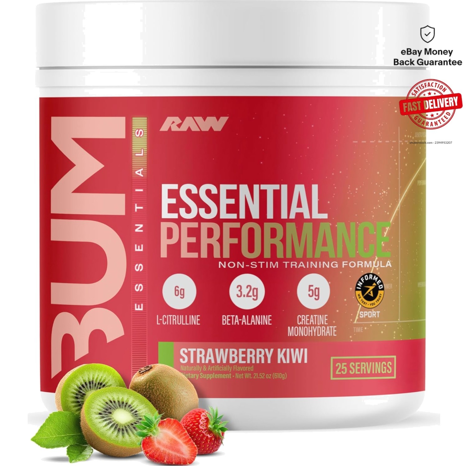 Strawberry Kiwi Essential Performance Powder – Non-Stim Pre-Workout for Strength