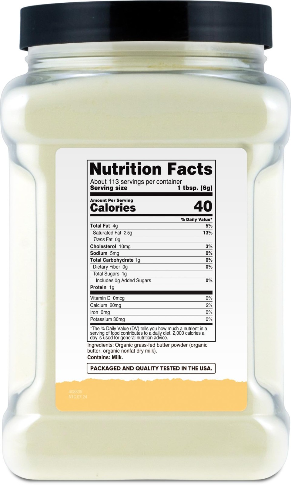 Organic Grass-Fed Butter Powder 1.5 LB – Non-GMO, Gluten-Free, Dairy Alternative