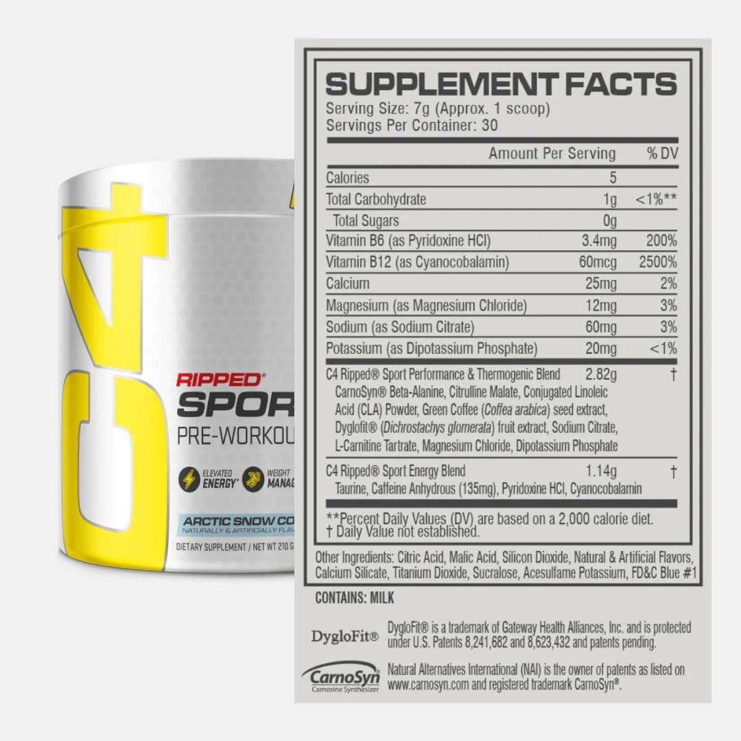 Arctic Snow Cone Sport Pre Workout Powder, Sugar-Free, 30 Servings