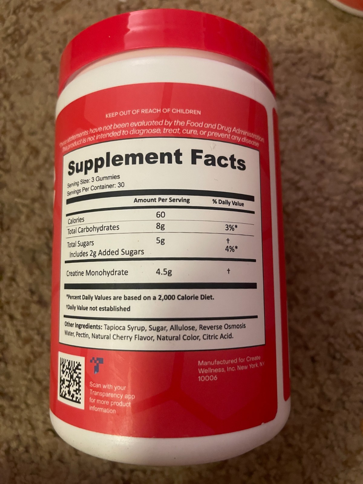 Create Creatine Gummies Monohydrate 5g Muscle Growth Recovery Strength New