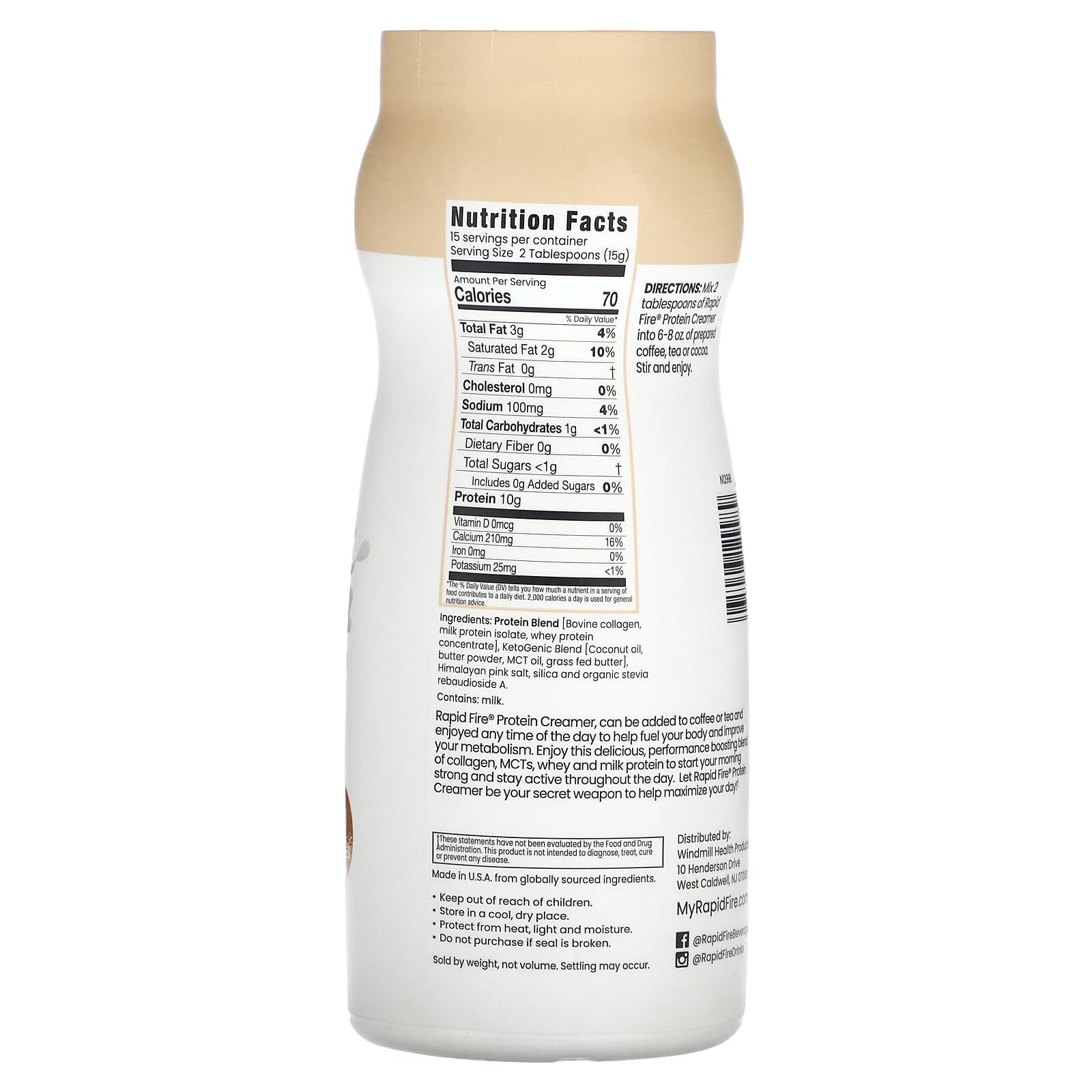 Toasted Hazelnut Protein Creamer with Collagen 10g Whey Milk Blend 7.94oz