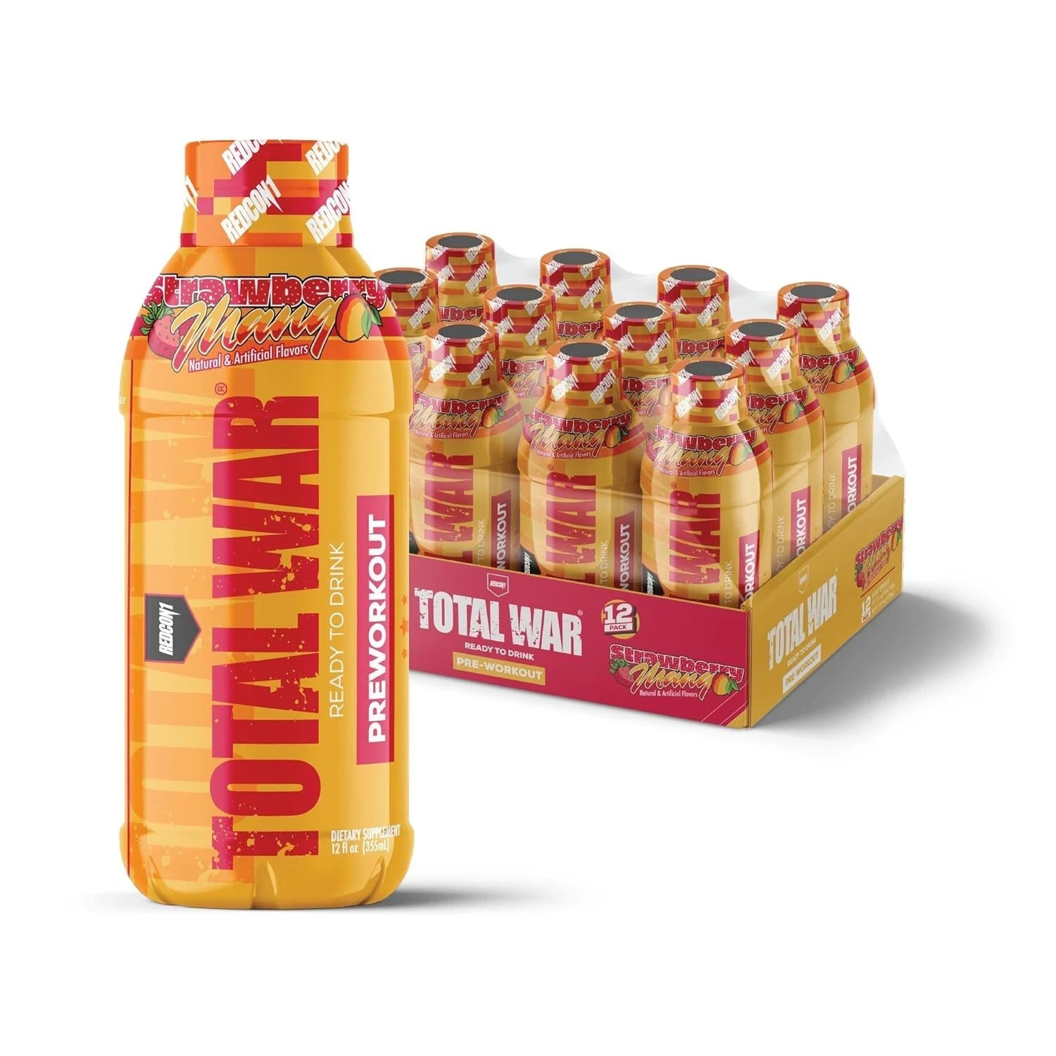 REDCON1 Total War Pre Workout Energy 300mg Caffeine StrawBerry Mango12 PACK