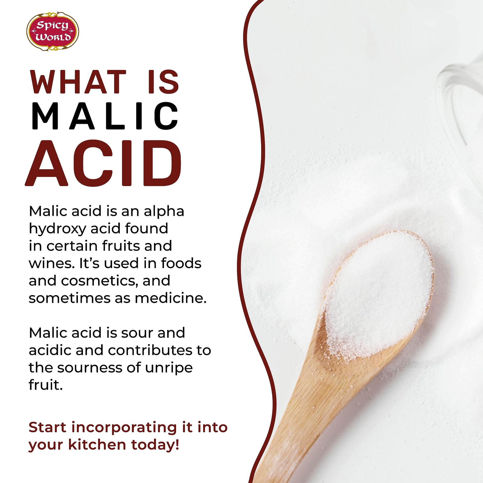 Spicy World Malic Acid Powder 1.75 LB (28oz) – Food Grade, Crystals, Tart Flavor