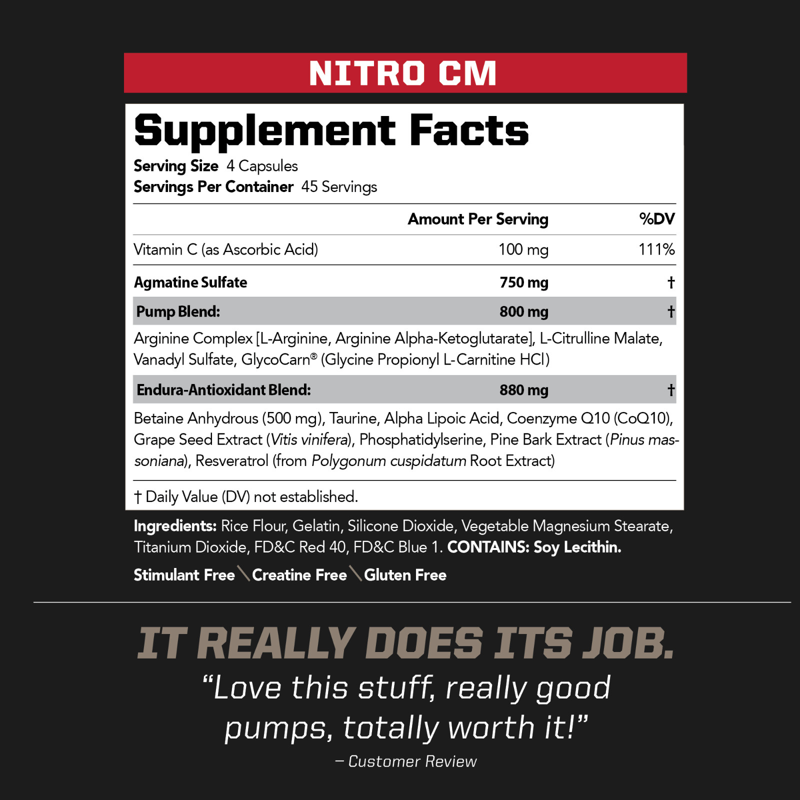 NITRO CM – Nitric Oxide Formula for Muscle Pumps & Performance – (180 Capsules)