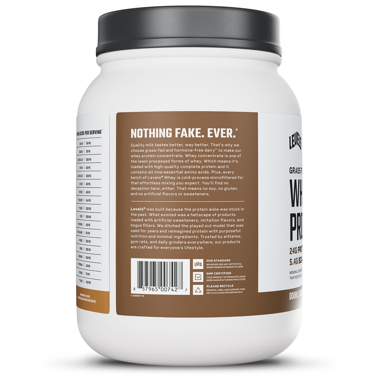 Levels Grass Fed Whey Protein Powder, No Artificials, 24g of Protein, 1.48 lb
