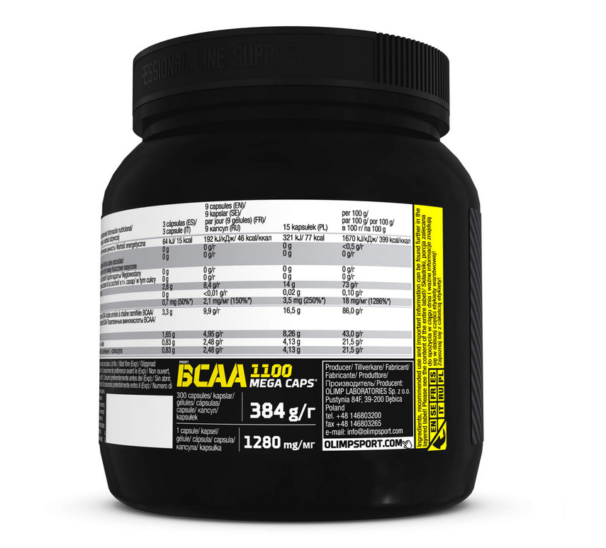 BCAA 1100 – 300 MEGA CAPS – Amino Acids + Vitamin B6 Leucine – Muscle Growth