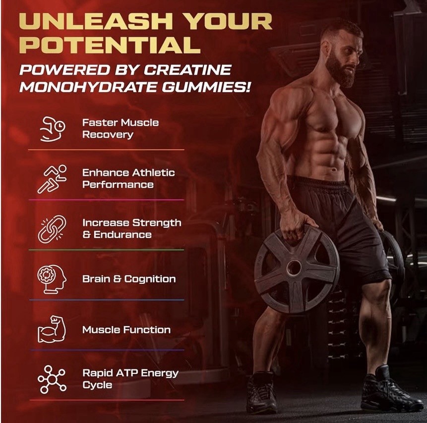 KUKALY Creatine Monohydrate Gummies 120ct Strawberry 5000mg Sugar Free Vegan
