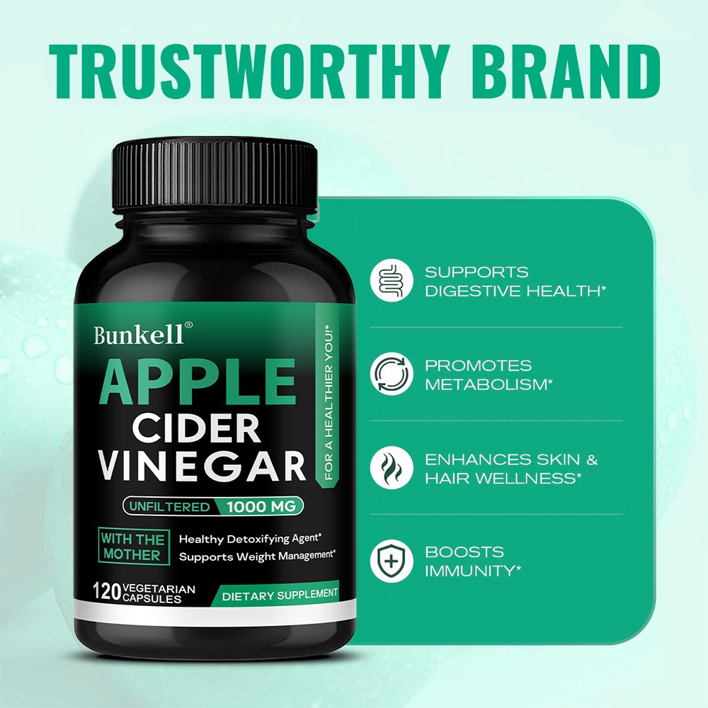 Apple Cider Vinegar Capsules 1000mg Supports Digestive Health 30-120 Pills Vegan