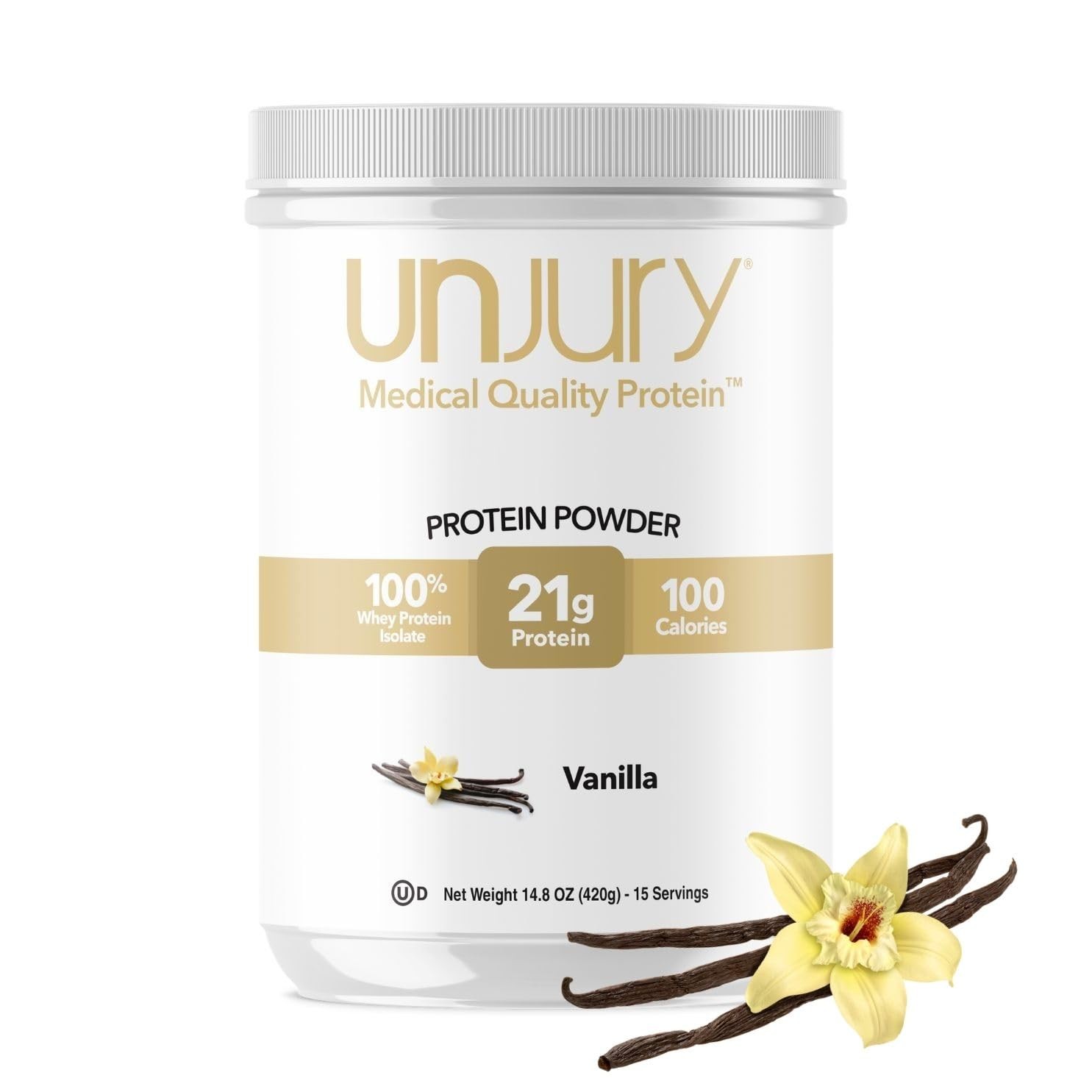 Unjury Whey Protein Vanilla 21g Isolate Low Carb Lactose Free 15 Servings
