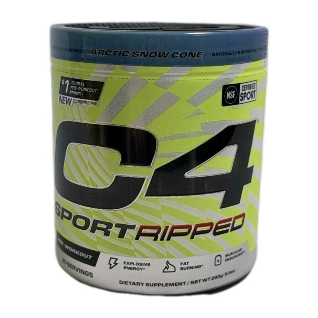 C4 Sport Ripped Pre-Workout Powder – Artic Snow Cone – 20 Servin – Size: 9.9 oz