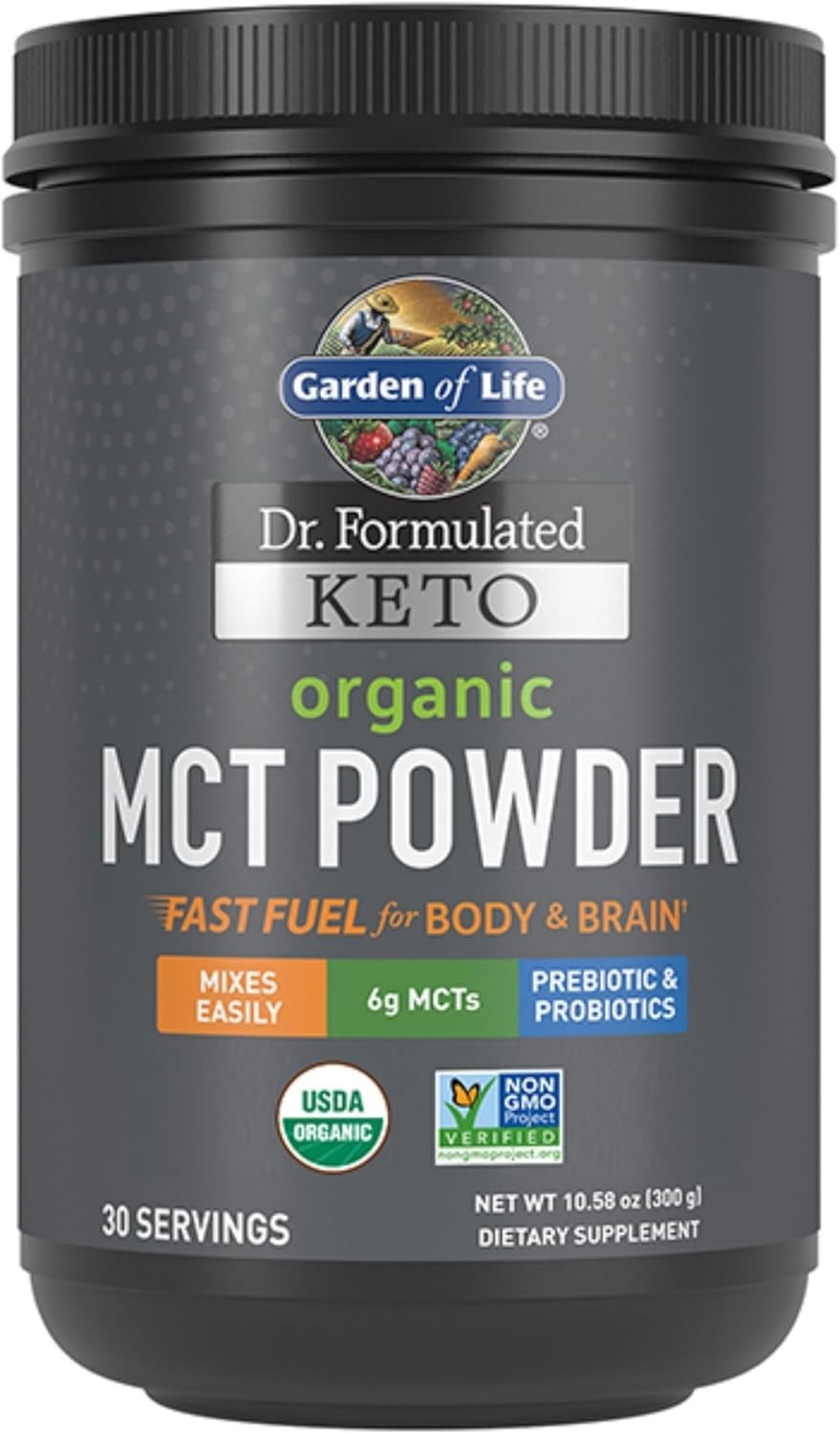 Organic MCT Powder – 30 Servings with Probiotics & Fiber for Gut Health