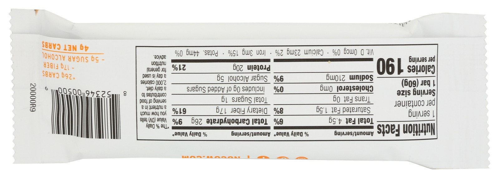 No Cow Protein Bar Chunky Peanut Butter 2.12Oz Snack 2.12 Oz 12 Pack