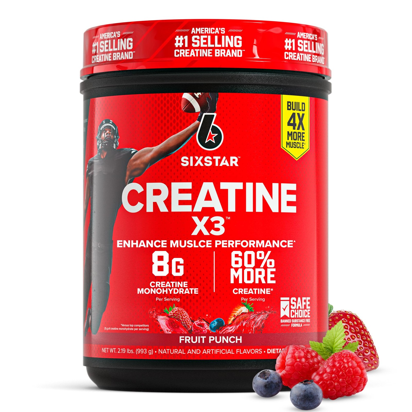 Six Star Creatine Monohydrate Powder, X3 (Fruit Punch) 2.19 Pound (Pack of 1)