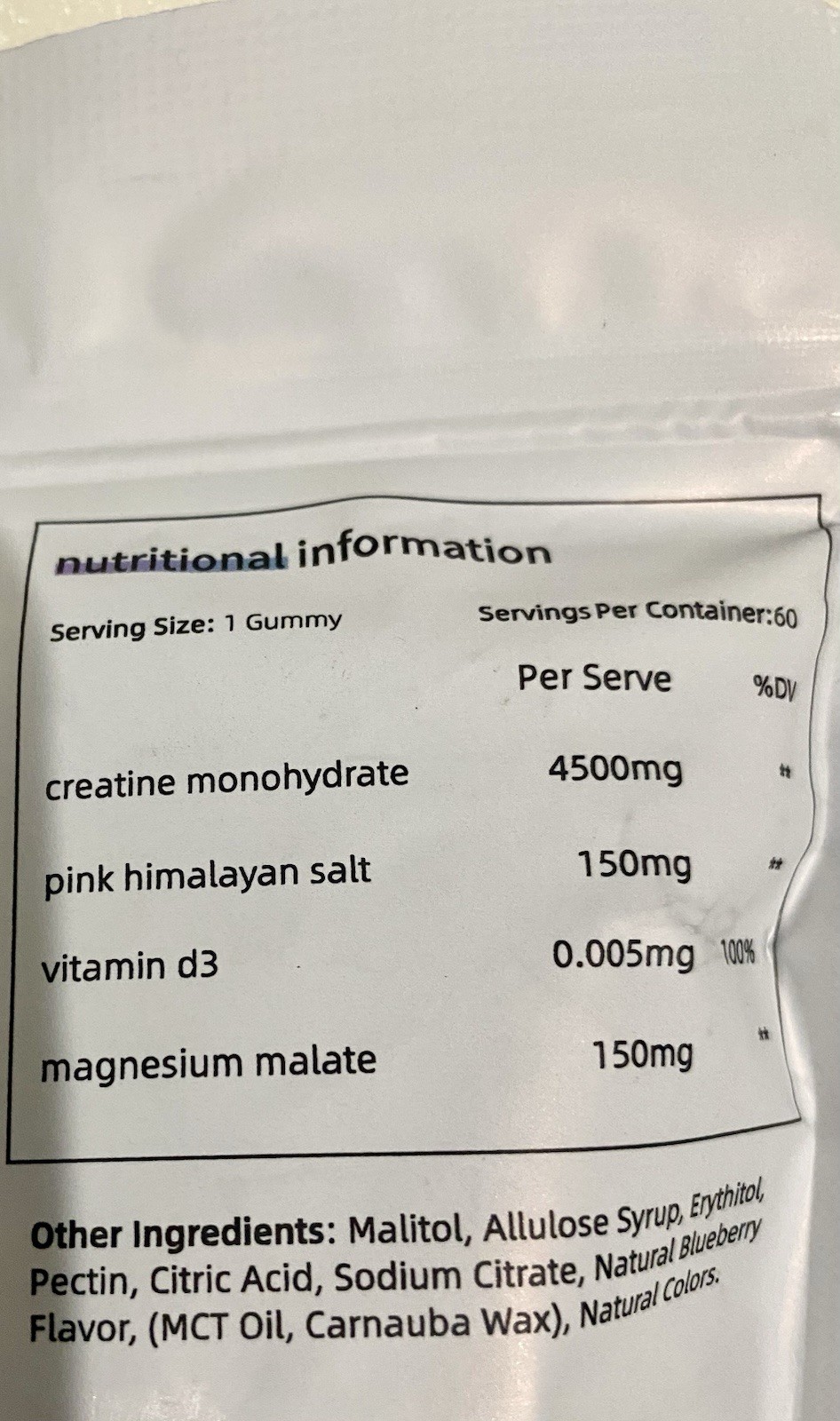 ENERZAA Creatine Gummies Blue Razz Flavor 180g 30 Day Supply