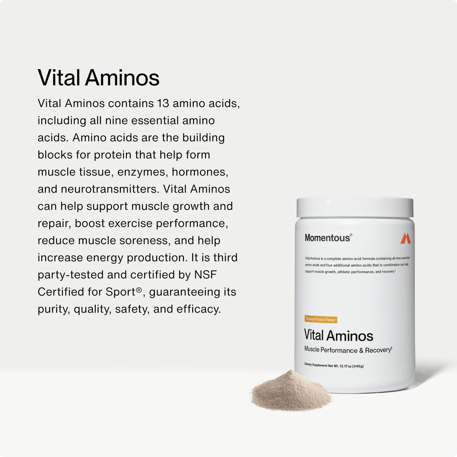 Vital Aminos Powder Supplement – BCAA & EAA – Tropical Punch – NSF Certified …