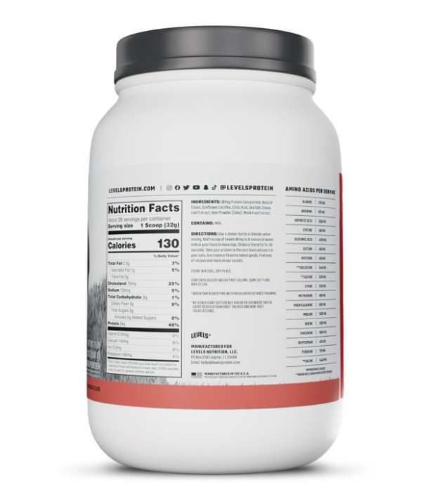 Levels Grass Fed Whey Protein Strawberry 2lb 24g Protein