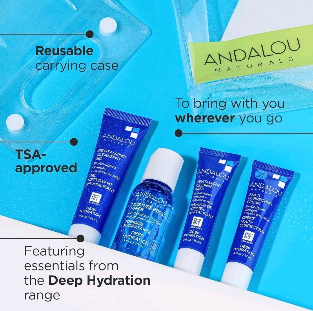 Andalou Naturals The Deep Hydration Routine On Go Kit Skin Care Moisturizer Set