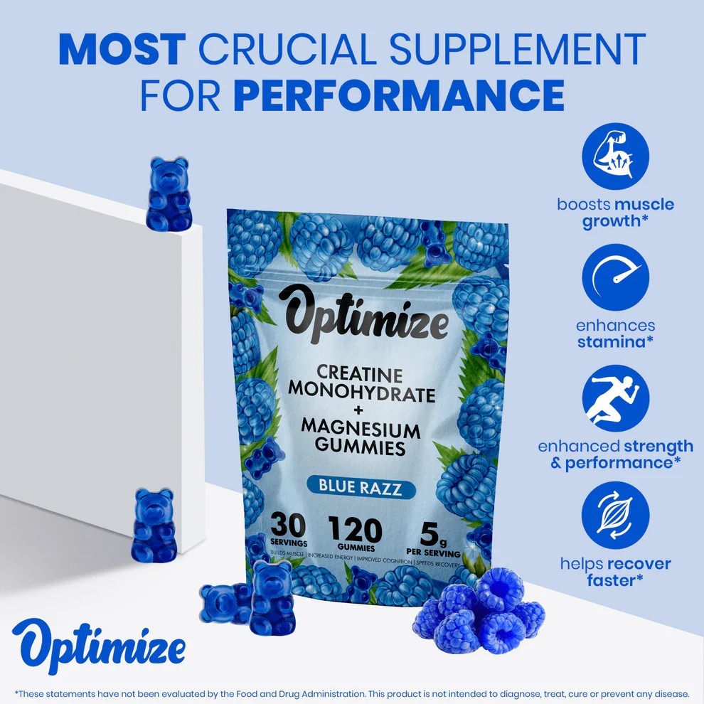 Blue Razz Creatine Monohydrate Gummies 120 Gummies w/ Magnesium Swoly Ecowise