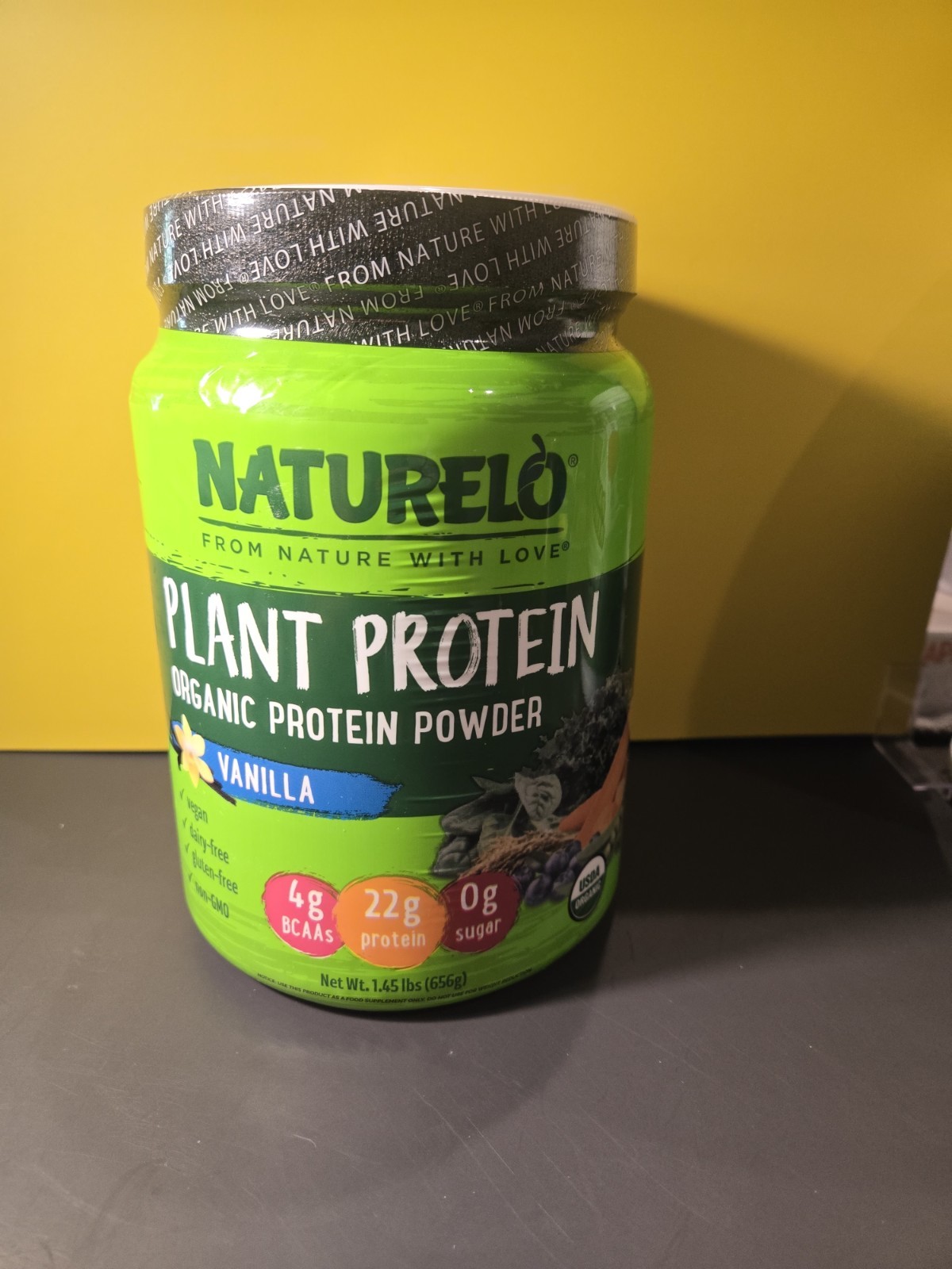 NATURELO Plant Protein Powder: Non-Dairy, Organic, Vanilla Flavor, 20 Servings