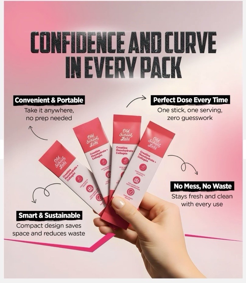 OLD SCHOOL LABS – CREATINE MONOHYDRATE + COLLAGEN STICK PACKS 30CT – FOR WOMEN