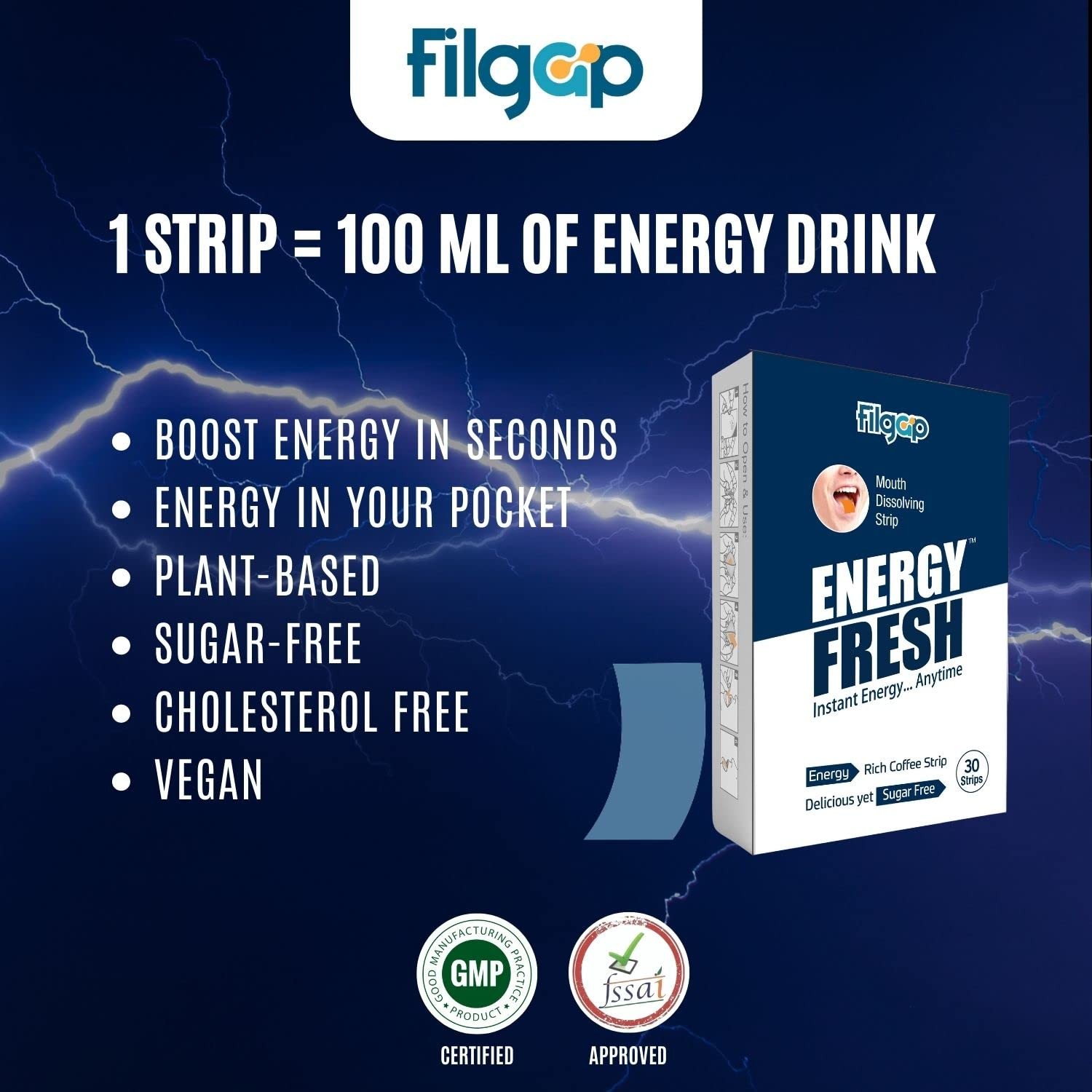Filgap Energy Oral Strips 30 Sugar Free