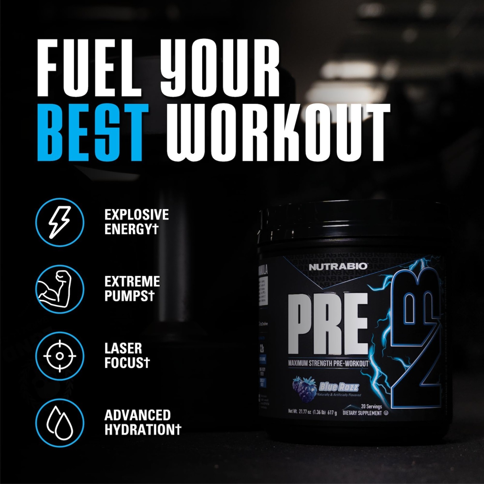 Explosive Blue Razz Pre-Workout Powder | Energy, Focus, Endurance, Pumps | Caffe