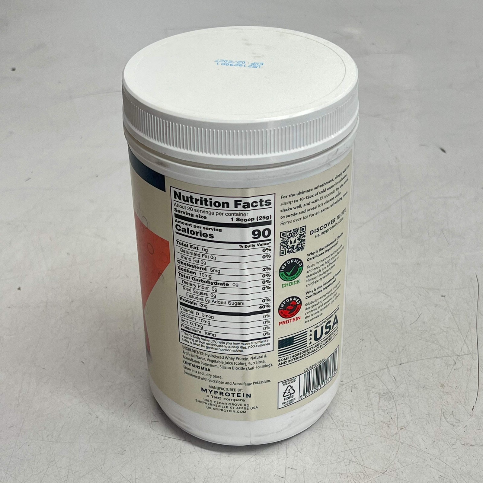 MY PROTEIN Clear Whey Isolate Strawberry Zero Sugar 20g Protein 1.1 Lb BB 02/27