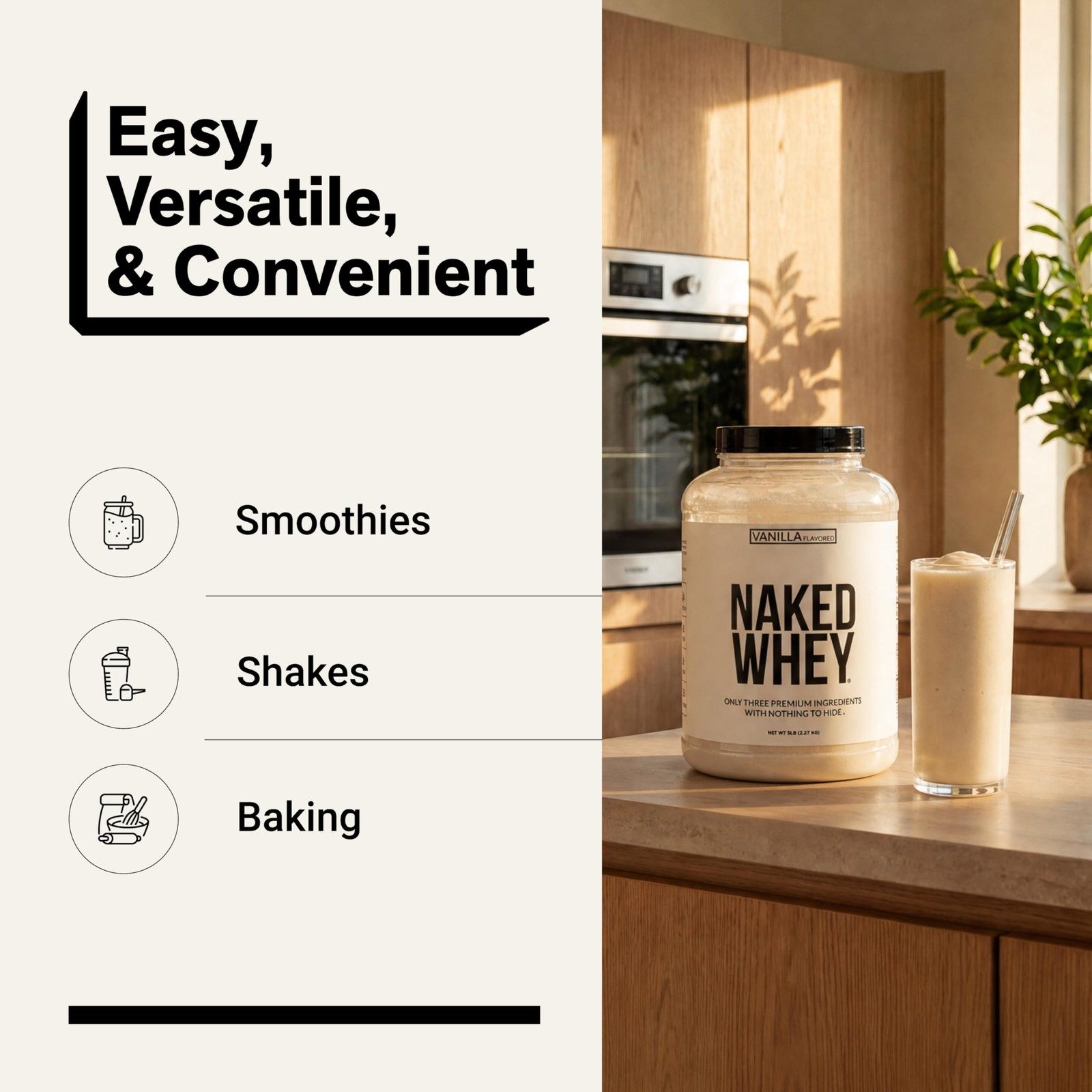 NAKED Vanilla Whey Protein Powder – All Natural Grass Fed 5 Pound (Pack of 1)