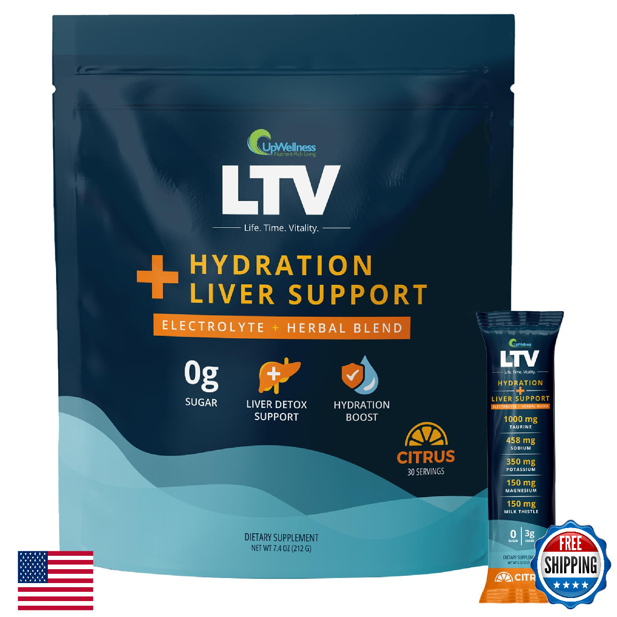 UpWellness LTV Liver Hydration Packets – Electrolytes Powder Packets for Instant