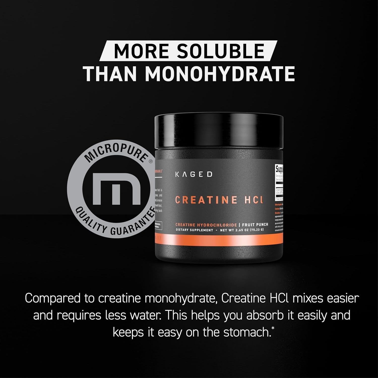 Highly Soluble Creatine HCl Powder – 750mg, 75 Servings for Optimal Performance