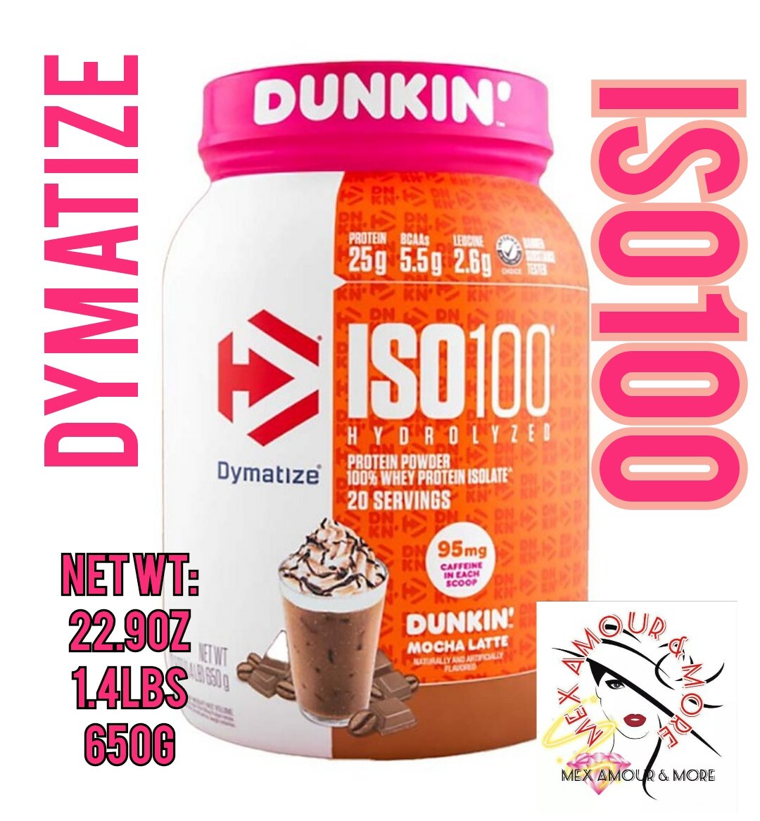 Dymatize ISO 100%Hydrolyzed Whey Protein Musculo Powder Isolate 1.4lbs DUNKIN’❤️