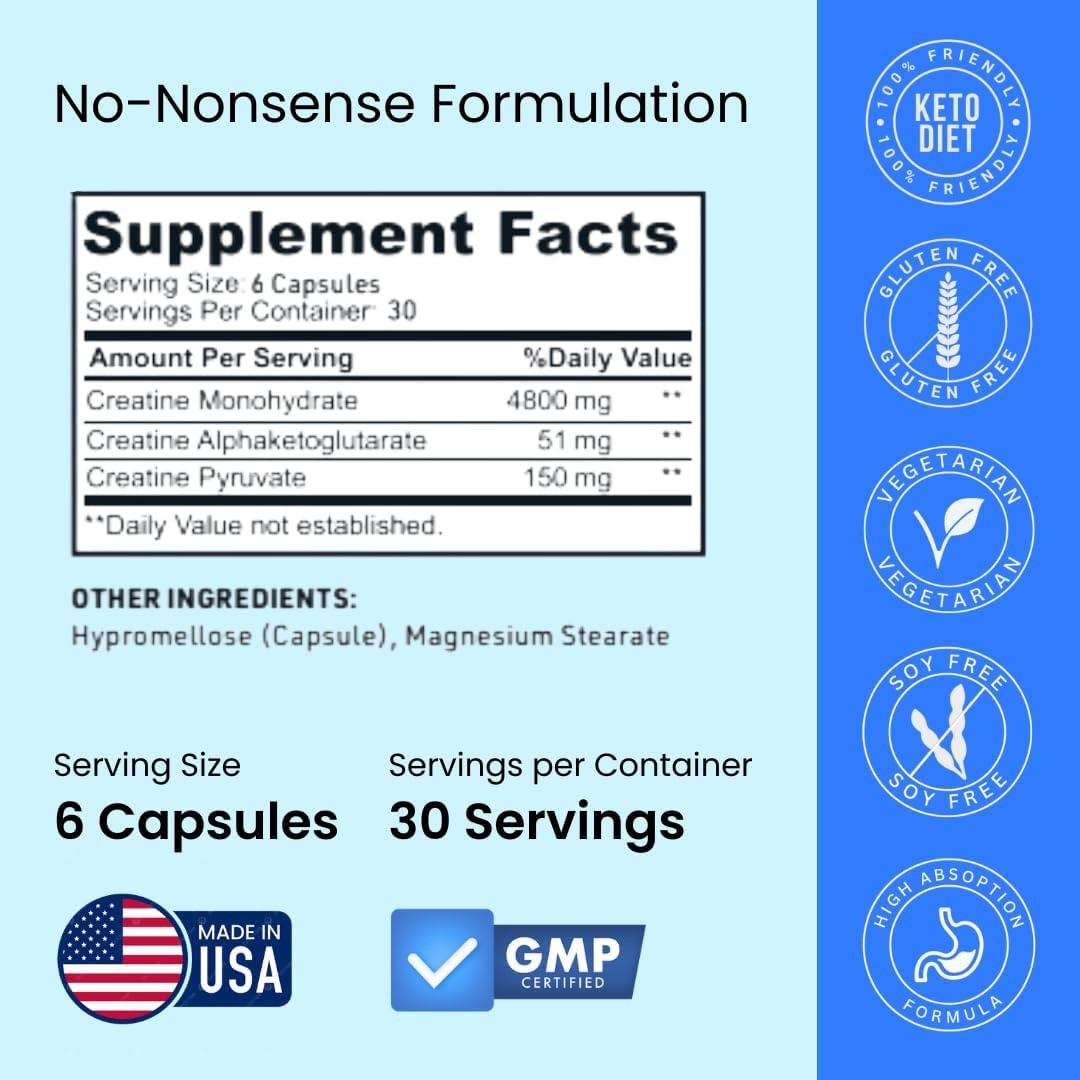 Crazy Muscle ThreeAtine Creatine Monohydrate Capsules 5g Pure, 3X Formula Pre…